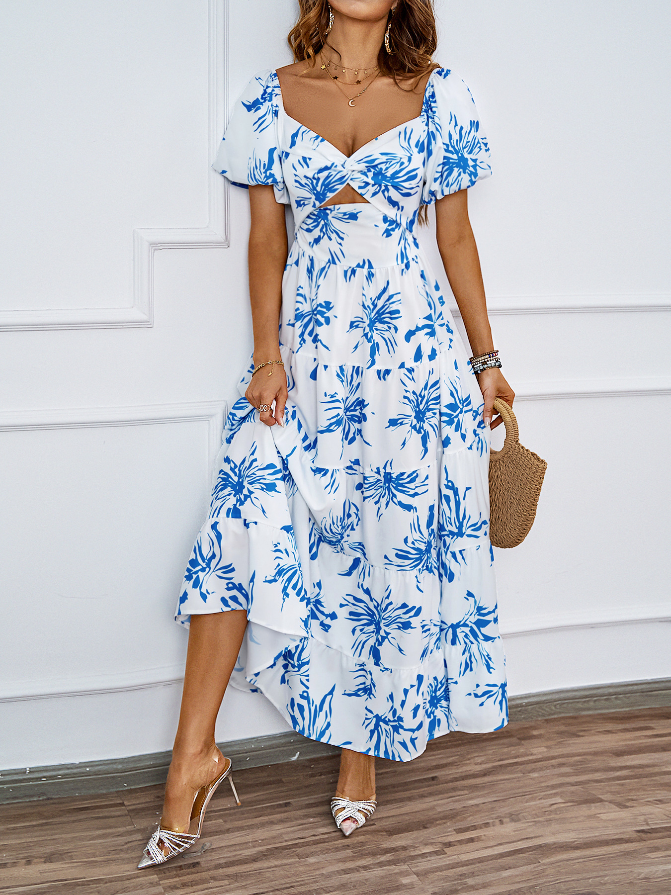 455g Weight Maxi Long Dress Dress Length Type Short Sleeve Sleeve Length Swing Dress Dresses Type Puff Sleeve Sleeve Type Polyester Fabric Type High Waist Waist Line Holiday, Daily Occasion Off Shoulder Neckline Regular Fit Fit Type Color Block, Painted Flower Pattern Summer Season Women's Gender Printing Design Elegant, Streetwear Style Wholesale Women's Elegant Streetwear Printing Color Block Painted Flower Holiday Daily Off Shoulder Short Sleeve Swing Dress 27