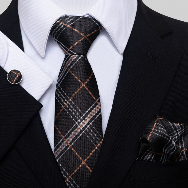 Ready stock solid color polka dot plaid tie wholesale solid color men's tie tie cufflinks pocket square set 8cm