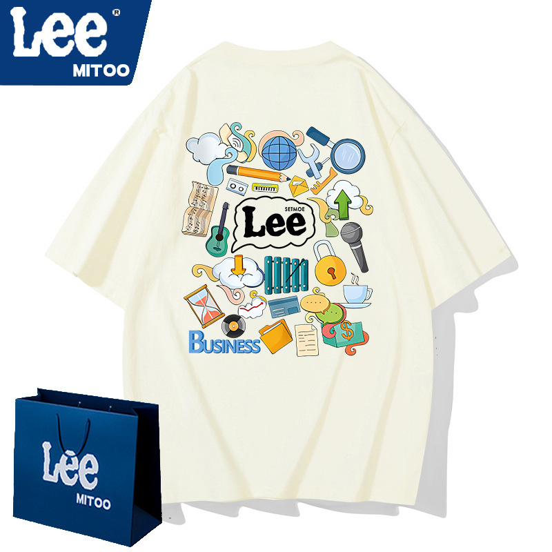 Lee&mitoo トレンディなブランドライトラグジュアリー 2025 夏ヘビーウェイトコットン Tシャツメンズファッション多用途男性と女性のルーズ半袖|undefined