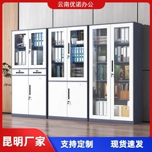 昆明文件柜套色窄边铁皮柜档案室资料柜带锁储物柜矮柜拆装文件柜