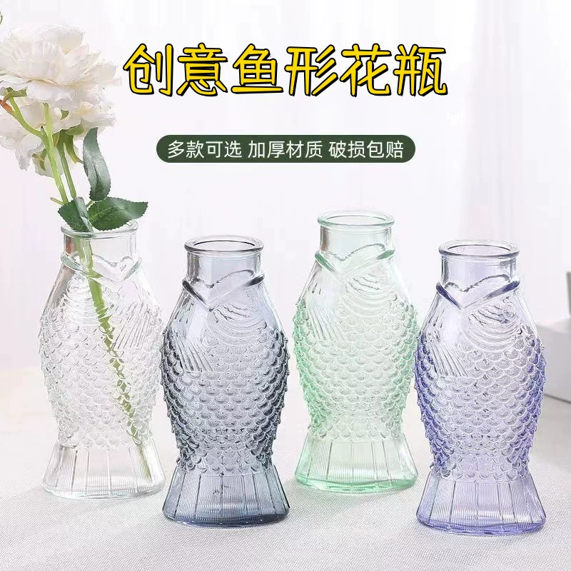 Новая креативная рыбка стеклянная ваза модная столешница прозрачная вставка ваза цветная водяная ваза для гостиной украшения