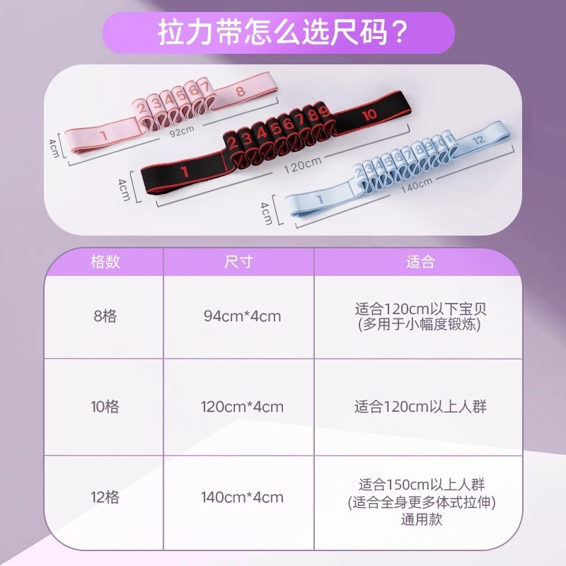 儿童舞蹈弹力带数字8格分段10格12格瑜伽阻力带练功开肩专用拉力|undefined