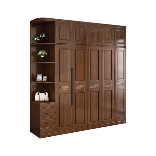胡桃木实木衣柜平开门对开门新中式轻奢大衣橱卧室家用组合储物柜