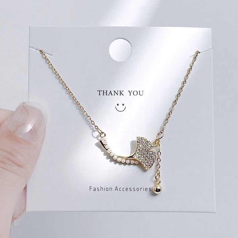 Ig Style Simple Style Leaf Moon Flower Titanium Steel Zircon Necklace In Bulk display picture 4