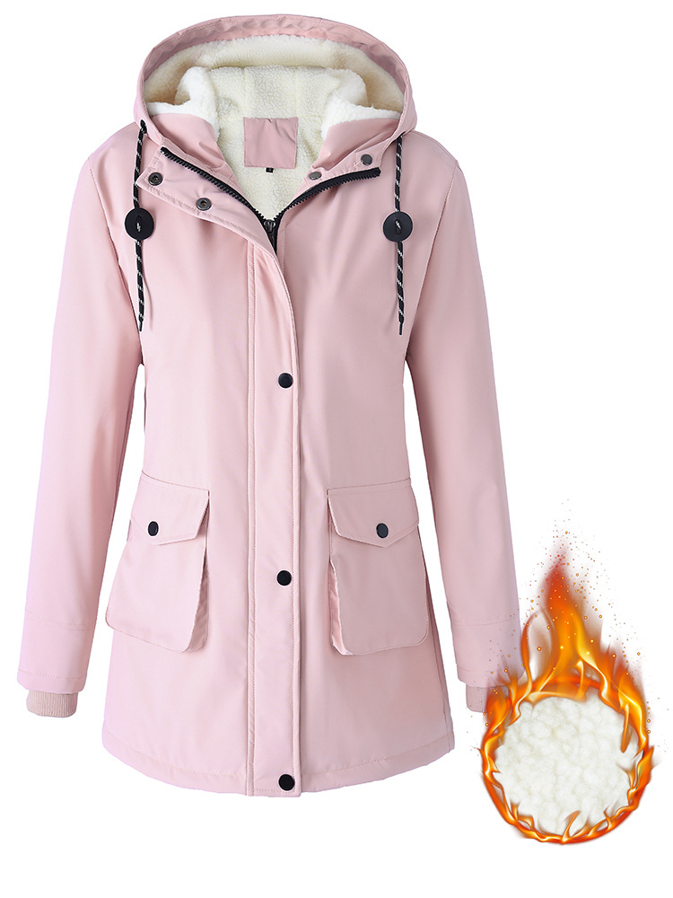 Women’s Winter Parka With Hood – Lambswool-Lined Cotton Padded Jacket, Warm Plush Outerwear For Cold Weather (Black/Pinkish/Olive, S-XXL)_voghion.com