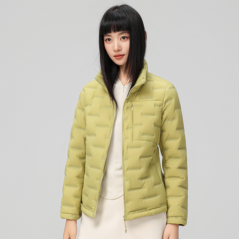 2025 nueva chaqueta de pluma de cuello vertical para mujeres invierno 90 vello a prueba de viento caliente delgado y ligero abrigo de pluma para hombres