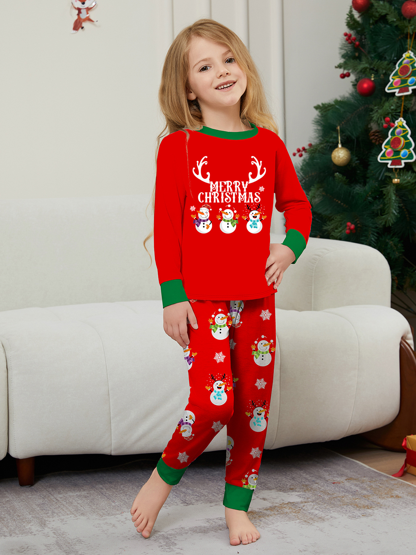 Božićni snjegović Pahuljica slova Božićno obiteljsko odijelo s otiskom kućne odjeće za spavanje_voghion.com