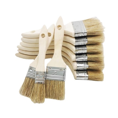 Wooden handle pig bristle brush. Pig bristle brush for brushing fiberglass. Thin handle paint brush for glue brushing. Dip brush and barbecue brush.