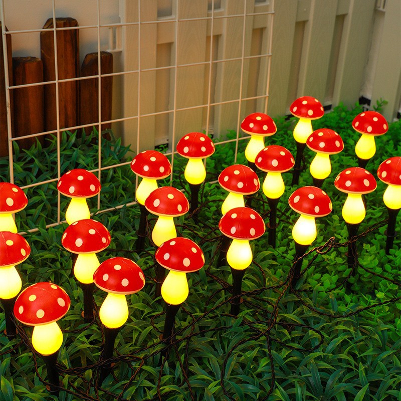Luz solar de tierra de hongos LED Grieta de hongos Luz decorativa de jardín Luz de césped de hongo rojo impermeable al aire libre