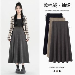 in stock 2024 Autumn and Winter New Pregnant Women's Skirt High Waist Slimming Joker A- shaped Non-supporting Pregnant Women's Skirt