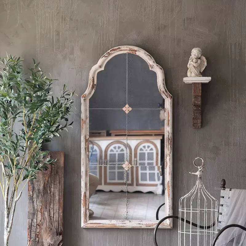 复古美式穿衣镜挂墙做旧创意玄关镜壁挂实木装饰镜服装店试衣镜