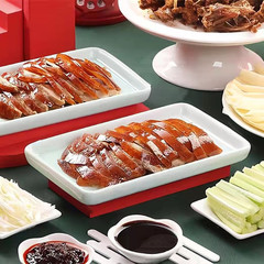 8N Blue Simple Chinese-style Ceramic Melamine Rectangular Flat Plate Divided Dipping Tray for Beijing Duck Tableware Hotel Use