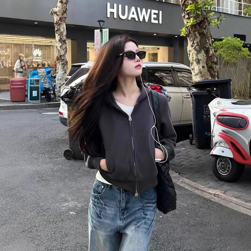 重磅400G美式街头短款开衫连帽卫衣女ins潮流挺括帽衫|undefined