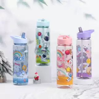 高颜值太空人图案可爱透明磨砂儿童便携卡通印花塑料吸管太空杯