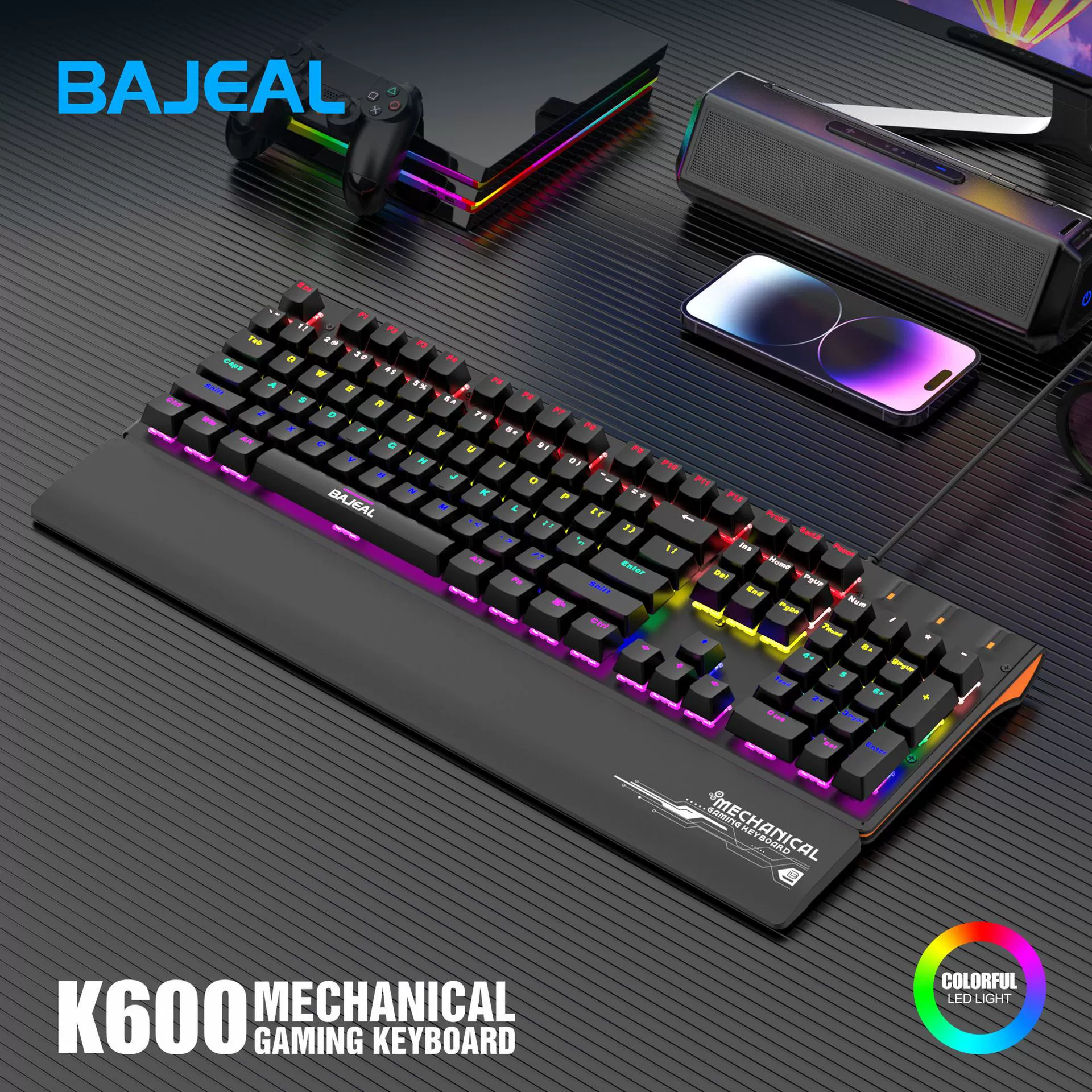 Кросс-бордер BAJEAL K600 проводной светящийся реальный механизм синий шексис игровой спортивный ободной Толбо компьютер общий