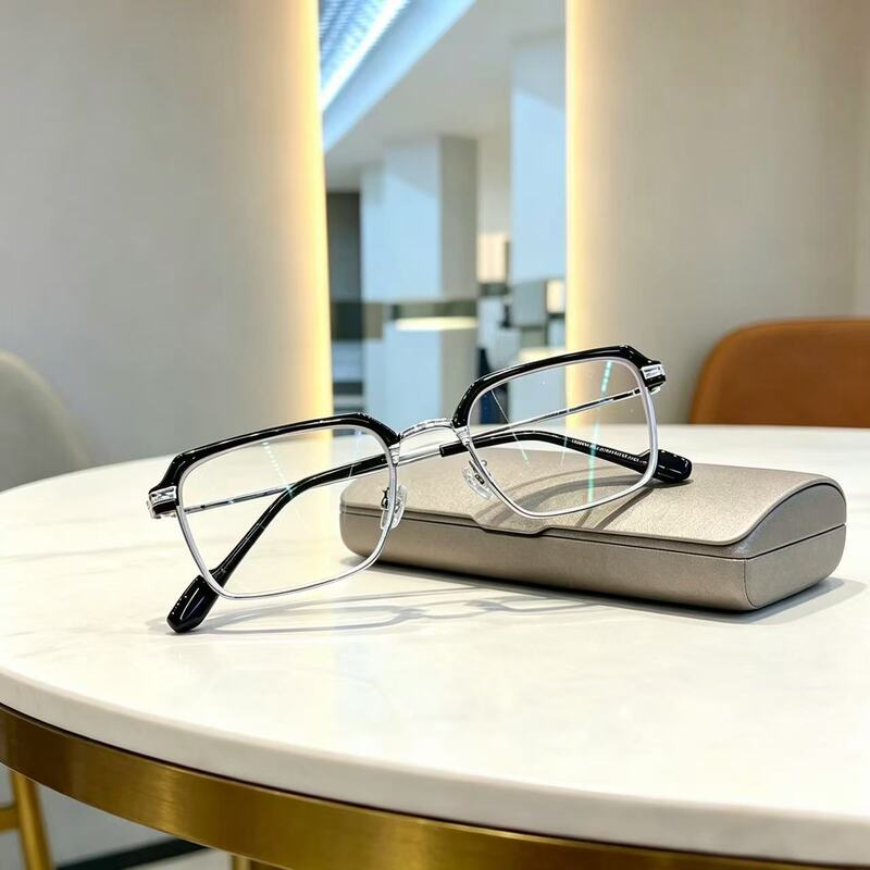 Anti-Blue Light Glasses, Half-Frame Square Frame, Business Style, Plastic and Metal Mixed Frames, Personalized Trendy Ac Lenses, Cross-Border Anti-Blue Light Glasses, Half-Frame Square Frame, Business Style, Plastic and Metal Mixed Frames, Personalized Trendy Ac Lenses, Cross-Border