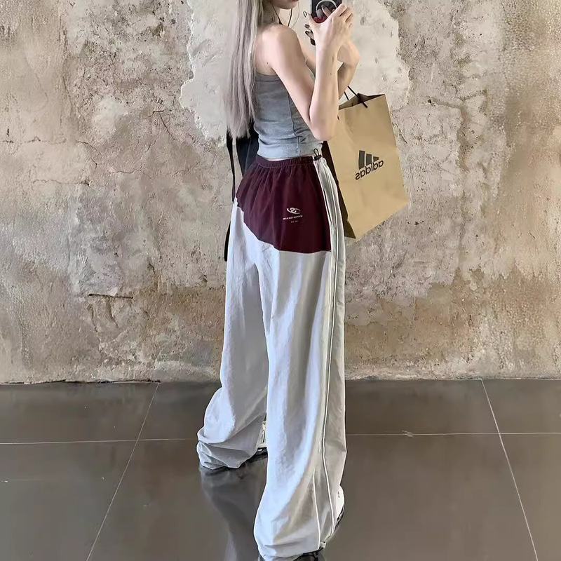 Summer Contrasting Printed Sports Pants for Women, Thin Quick-Drying Overalls, American Loose Wide-Leg Pants, Floor-Length Casual Pants Summer Contrasting Printed Sports Pants for Women, Thin Quick-Drying Overalls, American Loose Wide-Leg Pants, Floor-Length Casual Pants
