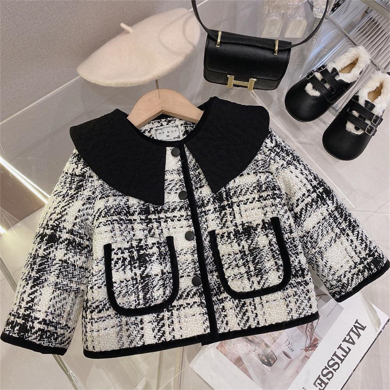 Nuova versione coreana per bambini 2023 inverno ragazza piccolo cappotto profumato giacca in cotone con colletto ribaltabile scozzese caldo_voghion.com