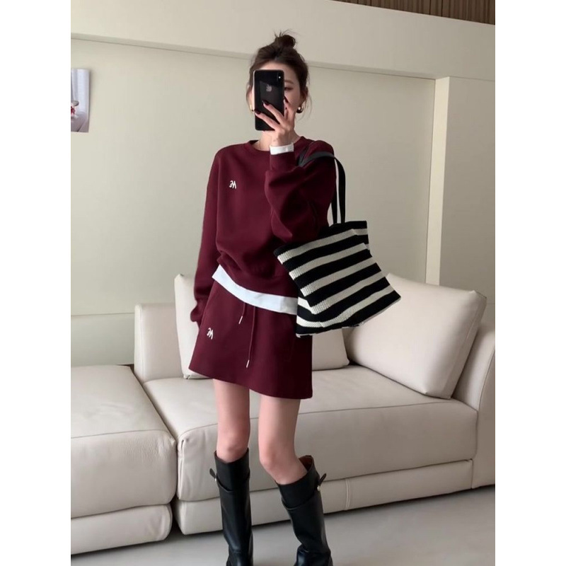 太った特別サイズの斤の春と秋の洋風のデートはスカートの女性のワインの赤色のファッションのガードルのスーツを詰めます。|undefined