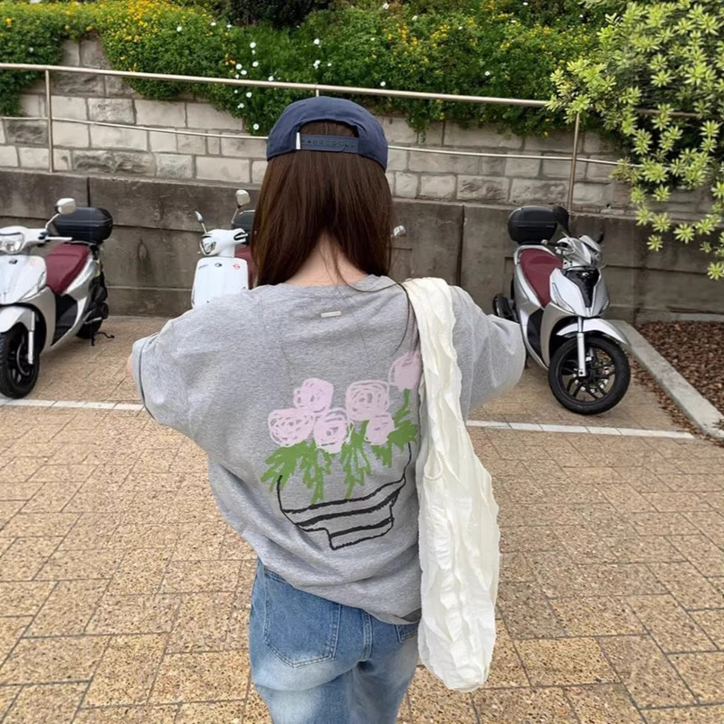 In-Stock Korean Dongdaemun Summer Women's Fashion Fli*Y Playful Floral Graffiti Print Casual Oversized Short-Sleeve T-Shirt In-Stock Korean Dongdaemun Summer Women's Fashion Fli*Y Playful Floral Graffiti Print Casual Oversized Short-Sleeve T-Shirt