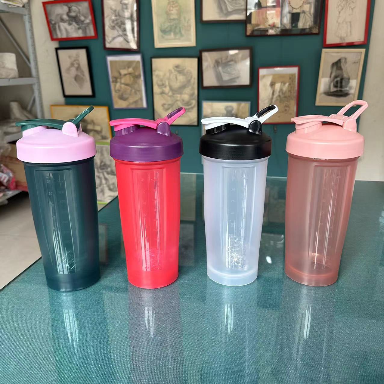 1000 ml batido de proteína en polvo batido gran capacidad ejercicio fitness portátil con taza de agua graduada botella de agua de color