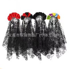 ハロウィーンシミュレーションバラのカチューシャ黒いレースの網糸カチューシャ亡霊節暗黒のカチューシャの装い道具