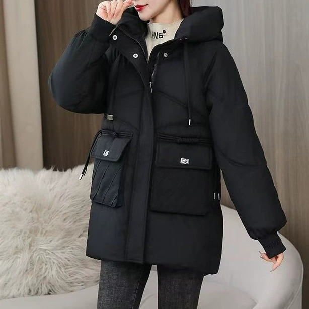 Зимняя одежда 2024 Хлопковая одежда корейская длинная толстая свободная теплая куртка с капюшоном модная