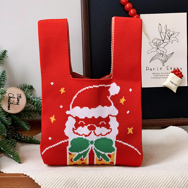 Bolso cuadrado pequeño, bolso de mujer, serie de Navidad, bolso de regalo, bolso de mano de punto, bolso de mensajero de un solo hombro al por mayor