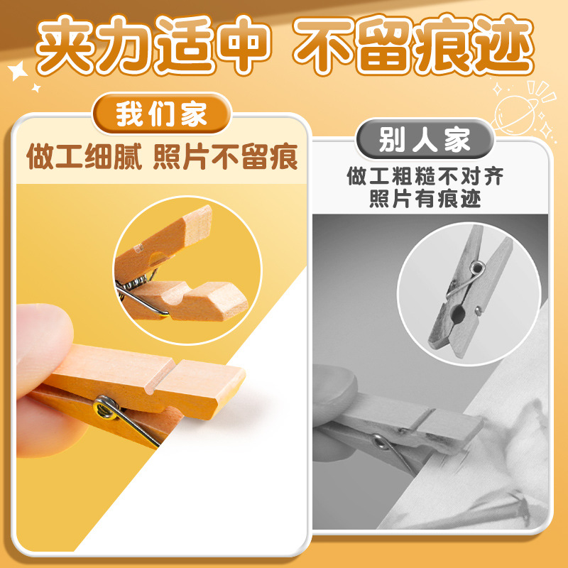 Fábrica al por mayor color de madera mano foto clip de madera de color 100 etiquetas de cuerda de cáñamo clip de madera