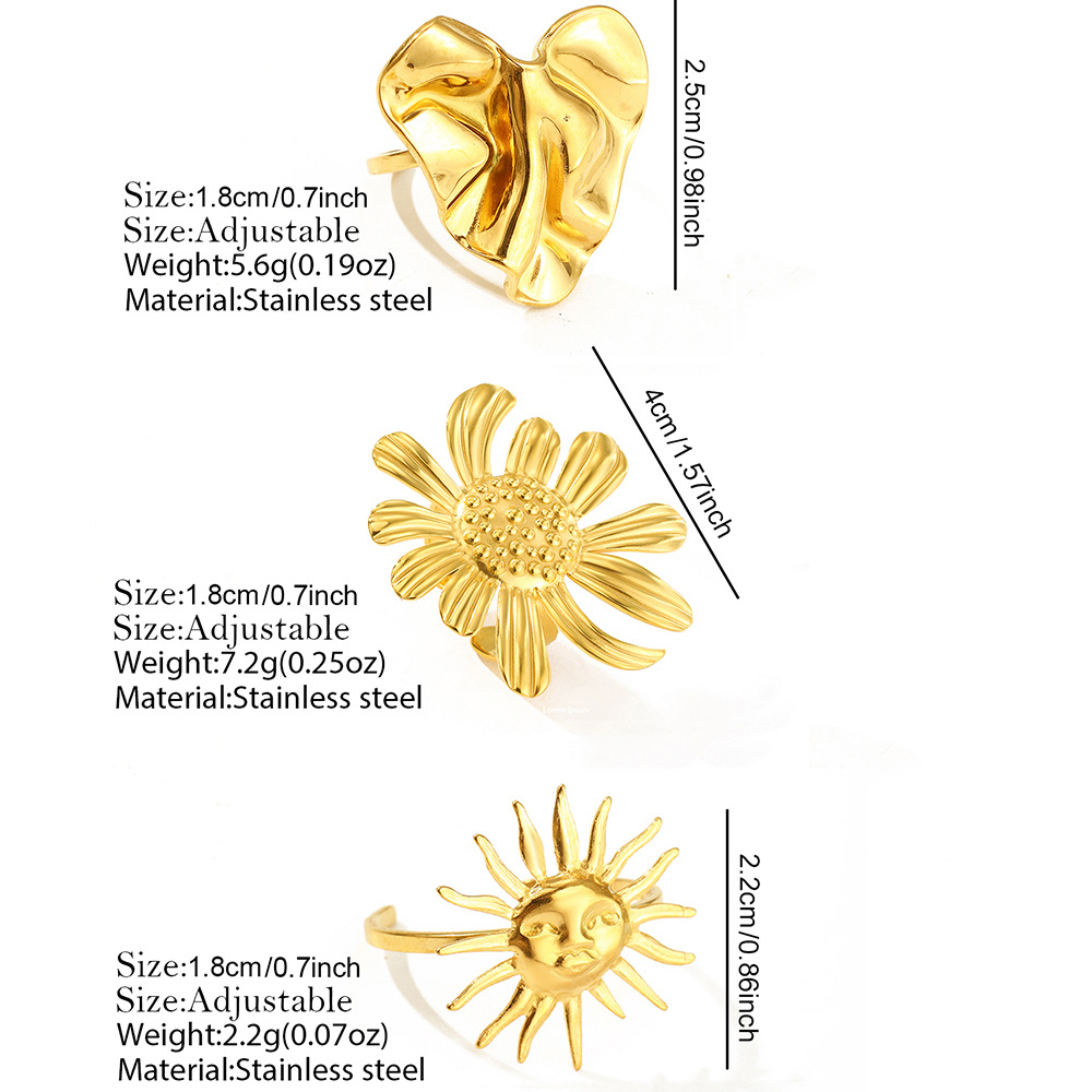 10g Weight Open Rings Classification Wholesale Jewelry Basic Simple Style Sun Flower 304 Stainless Steel Plating Open Rings