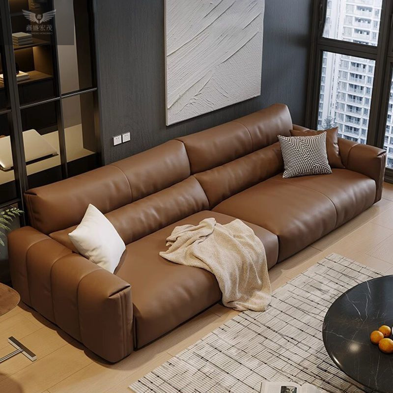La primera capa de piel de vaca retro estilo italiano minimalista sofá de cuero sala de estar apartamento grande y pequeño sofá de cuero minimalista moderno