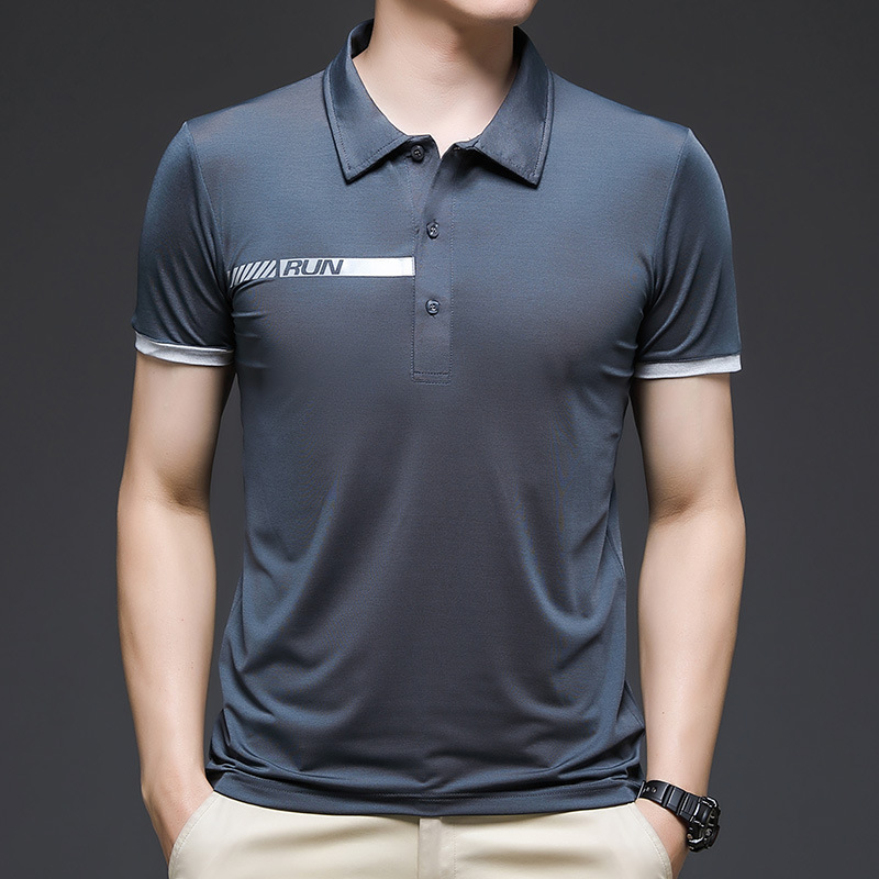 Polo da uomo in seta ghiacciata sottile di alta qualità, a maniche corte, con risvolto, per attività sportive estive_voghion.com