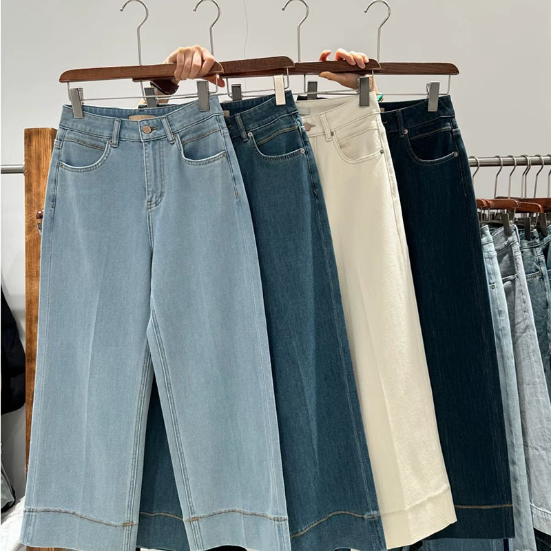 Льняные широкие брюки Tencel для женщин, летние тонкие брюки 2024 года, новые повседневные брюки с высокой талией и драпировкой, прямые брюки из хлопка и льна