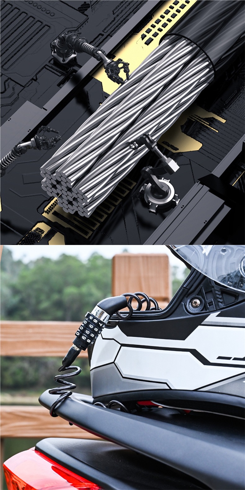 Steel Wire Helmet Lock Motorcycle Bicycle Anti-Theft Helmet Lock Telescopic Steel Wire Lock Cow Password Lock Head Password Lock