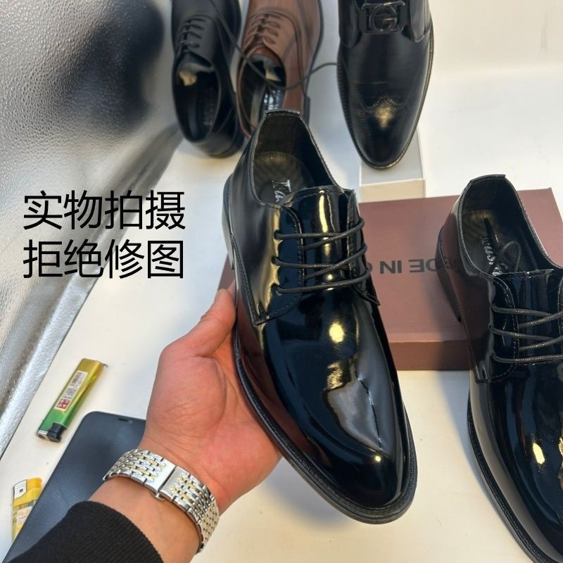 哑光漆皮尖头皮鞋韩版厚底英伦潮男内增高商务休闲经典正装鞋通勤