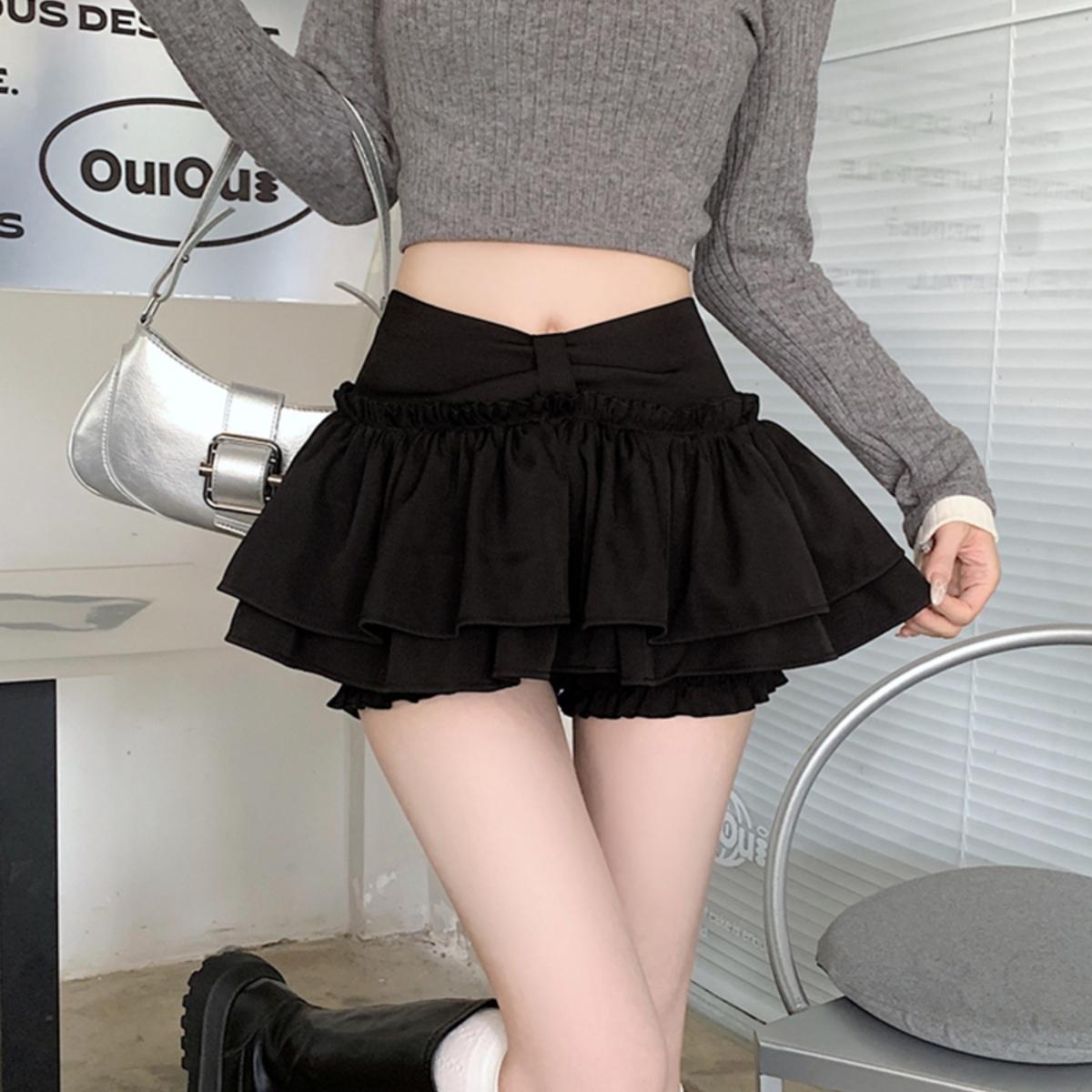 夏のハイウエストケーキスカート露出防止小柄なスタイル甘いショートスカート純粋な欲望スタイルの女性のための二層ふわふわスカート