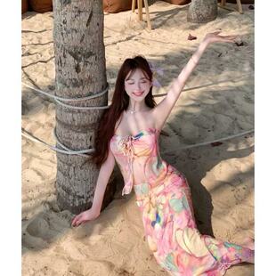 Split Swimsuit Women's 2025 New Sexy Bikini Tube Top Three-Piece Set Spice Girls Pure Desire Long Dress Beach Vacation
