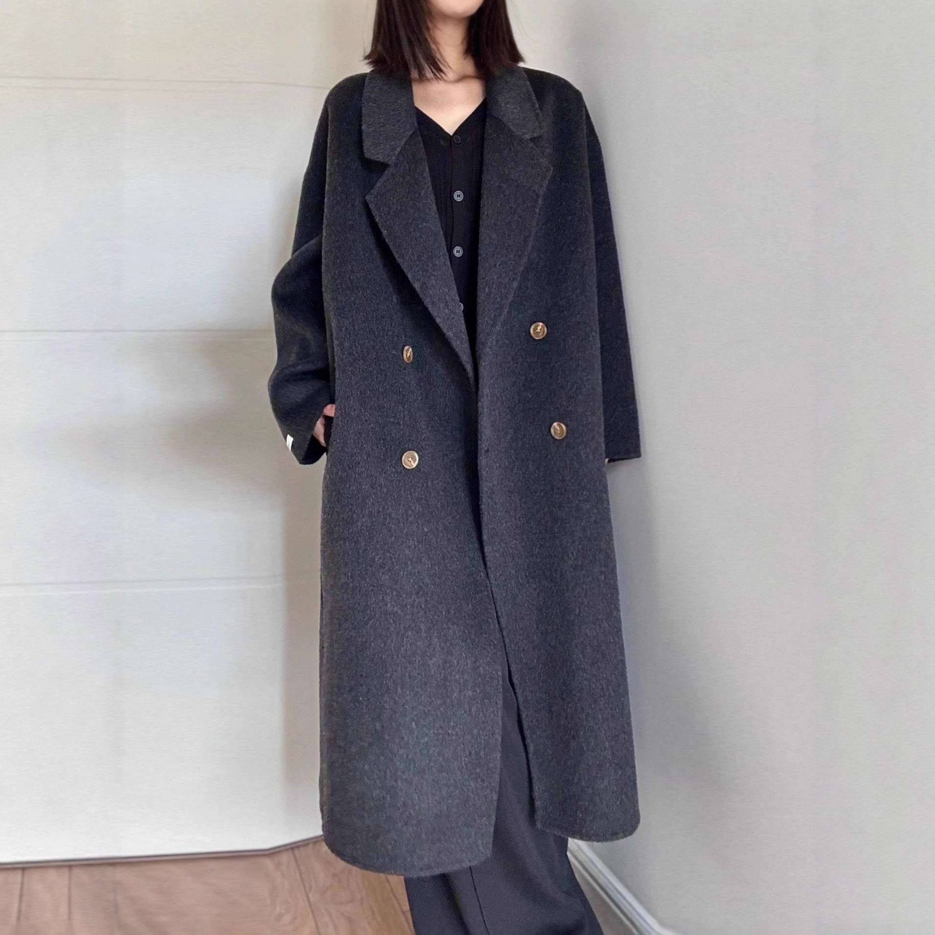 [Cocoon-shaped Lazy Hepburn] Korean-style Gentle Thickened Lengthen Four-button Simple Wool Coat Women's Coat