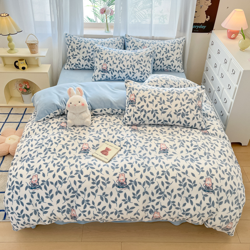 Juego de cama de terciopelo de leche de cuatro piezas 2024 nuevo invierno más terciopelo coral sábana funda de edredón juego de tres piezas