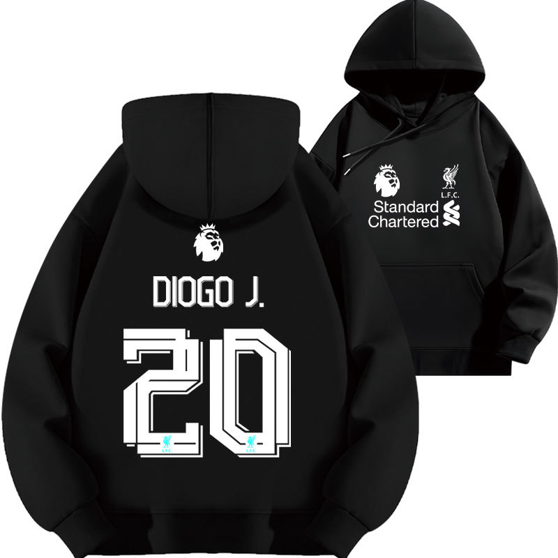 利物浦20号DIOGO J.秋冬连帽卫衣上衣足球运动宽松加绒加厚衣服