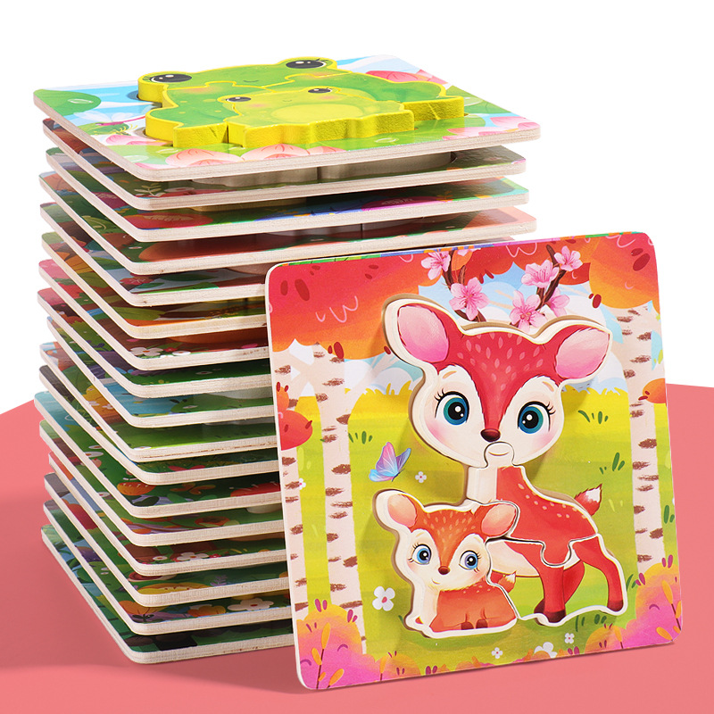 18 animales de dibujos animados de madera padres-hijos rompecabezas niños pequeños 1 - 3 - 5 años de iluminación educativa juguetes pequeños regalos