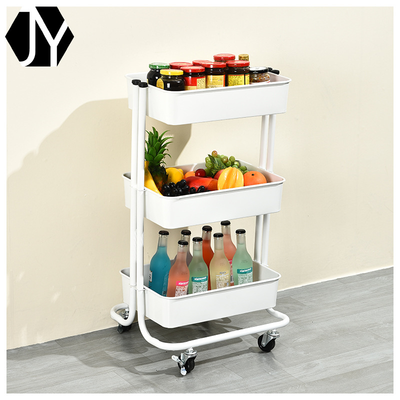 拉斯克厨房推车置物架家居带金属脚轮手推车三层置物收纳架整理架