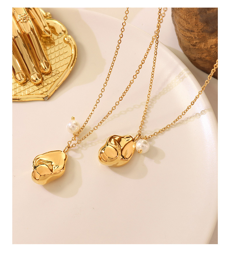 Fashion Geometric Titanium Steel Pendant Necklace Inlay Artificial Pearls Stainless Steel Necklaces_colorza_4