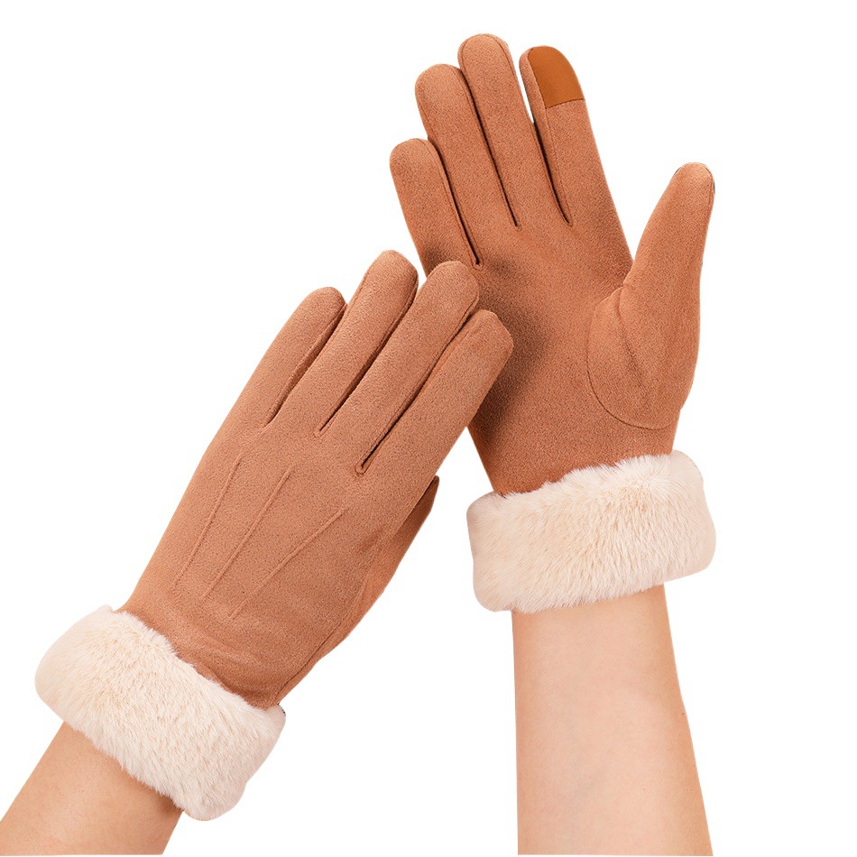 Guantes cálidos para mujer, estudiantes, versión coreana linda más terciopelo engrosado, ciclismo al aire libre, guantes de gamuza de otoño e invierno con pantalla táctil