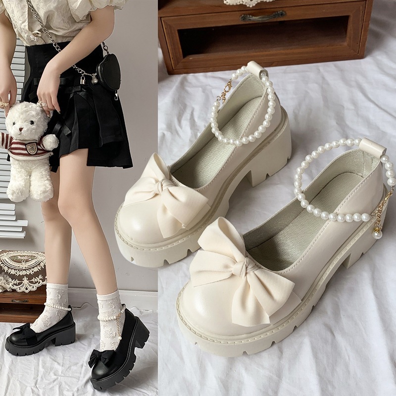 Bowknot Mary Jane shoes for women, summer style, flat soft sole, spring and autumn 2023 new leather shoes, granny shoes
