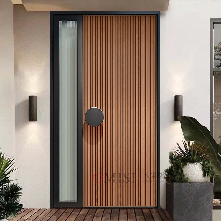 Entrance Glass Door Cast Aluminum Villa Door Double Door Double Door Entrance Double Door Wood Grain Rural Self-Built House