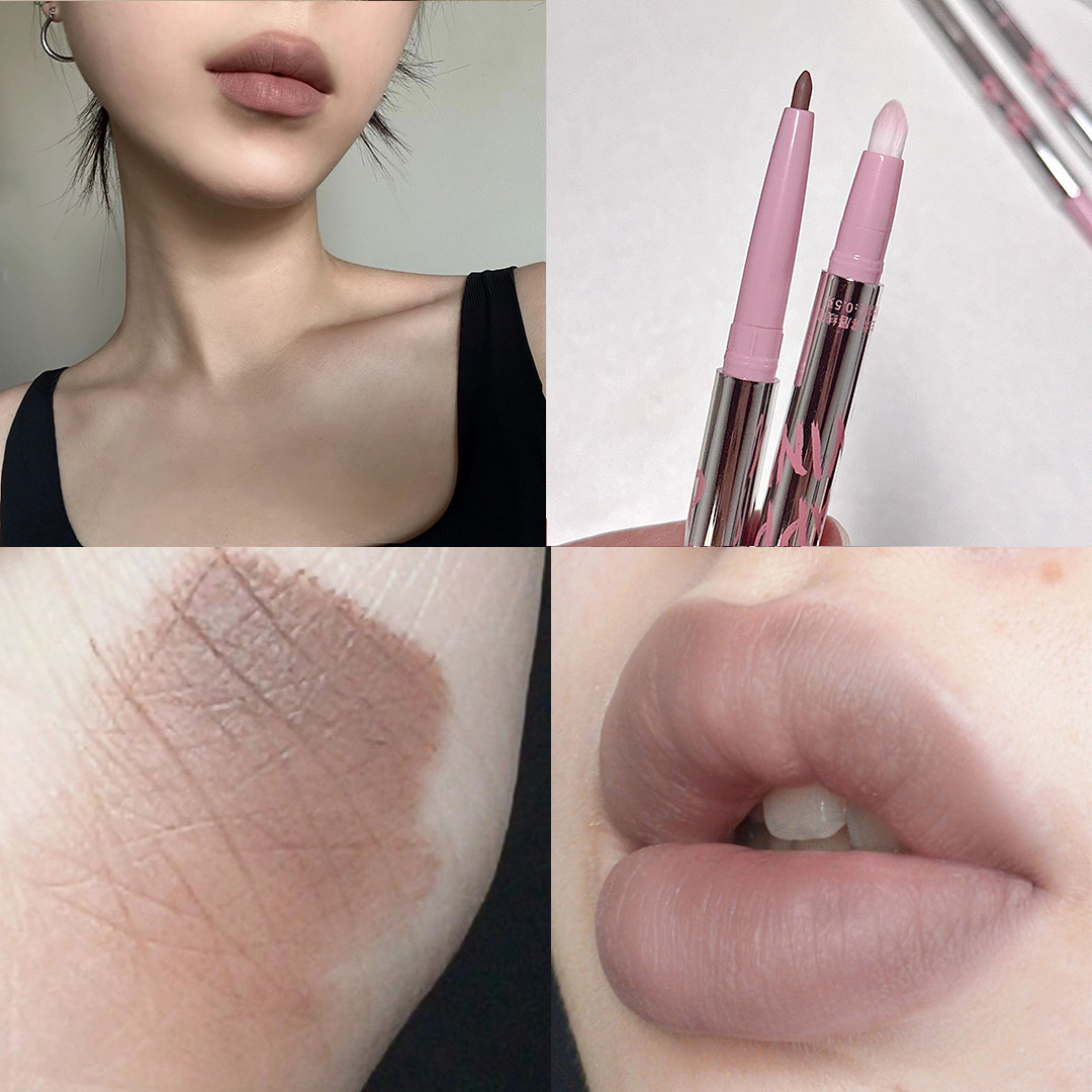 Cappuvini delineador de labios de doble cabeza mate mate sujetando maquillaje en forma de labios gancho delineador rojo maquillaje lápiz labial lápiz labial