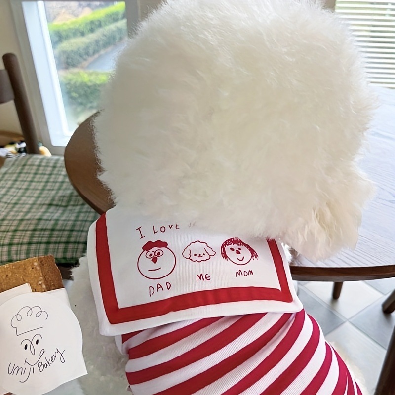 春夏ペットネイビーカラーベストストライプ漫画プリント小型中型犬猫服|undefined