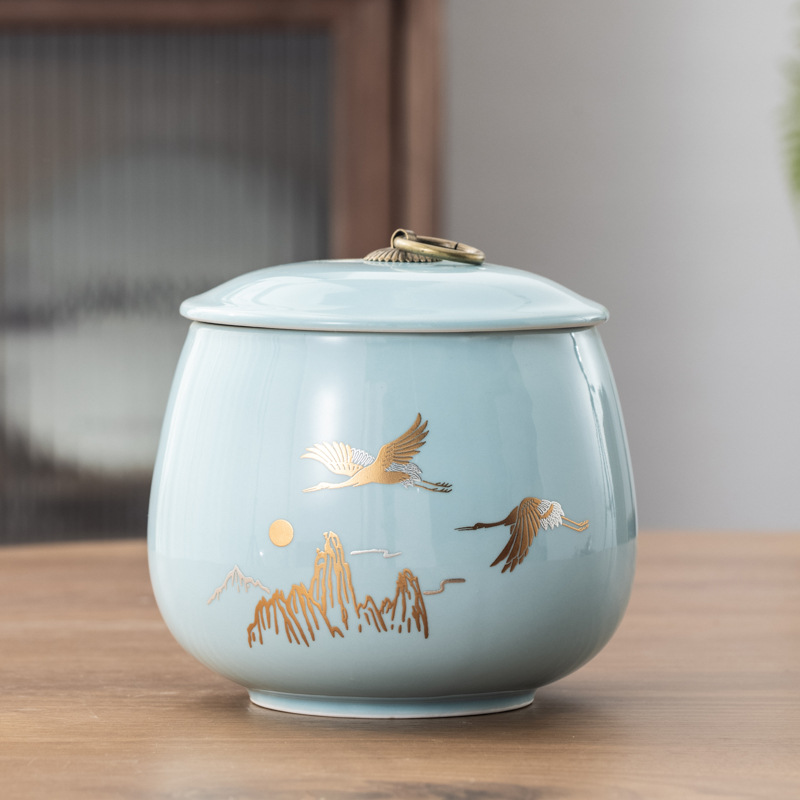 Tea canister, ceramic airtight jar, celadon small-sized red tea storage container, gift box set&mdash;approximately 200g capacity, available for wholesale