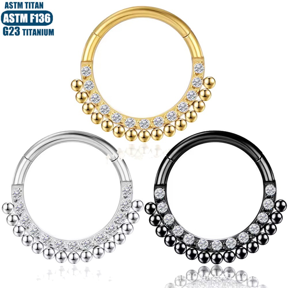 F136 Titanium Nose Ring Hinge Ear Bone Ring Round Outer Welding Bead Cluster Closed Ring Zircon Earrings Seamless Ring detail image 7